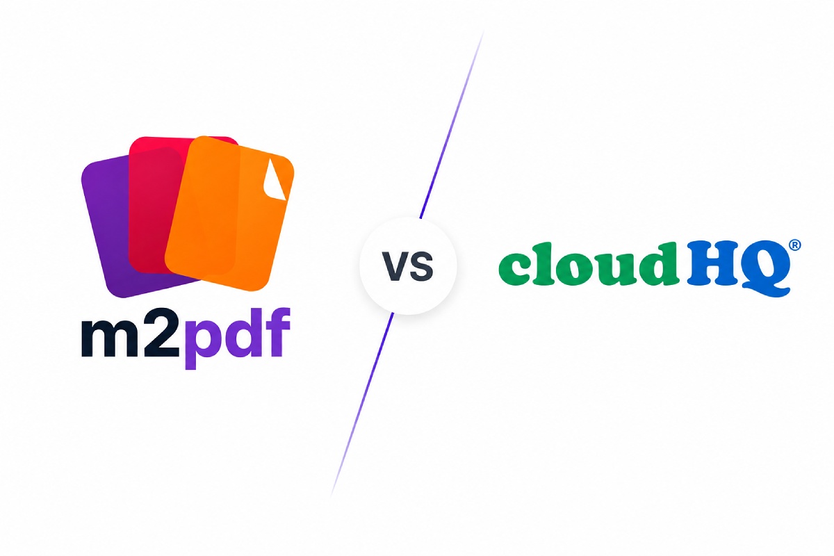 M2pdf batch-exporting Gmail emails to searchable PDFs with attachments, processed locally in the browser